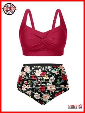 Tummy Control High Waisted Bikini Set Two Piece Swimsuit Plus Size Bathing Suits